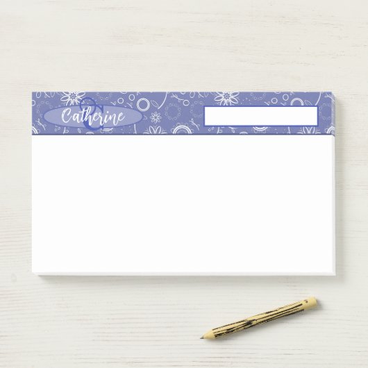geïnspireerde elegante blauw-witte bloem post-it® notes (Op bureau)