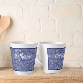  geïnspireerde elegante Blauwe Bloemen Latte Mok