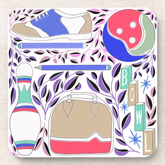 geïnspireerde Folk Art Bowling Pin en Bag Bier Onderzetter (Voorkant)