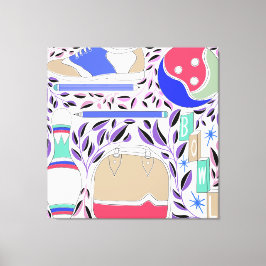  geïnspireerde Folk Art Bowling Pin en Bag Canvas Afdruk