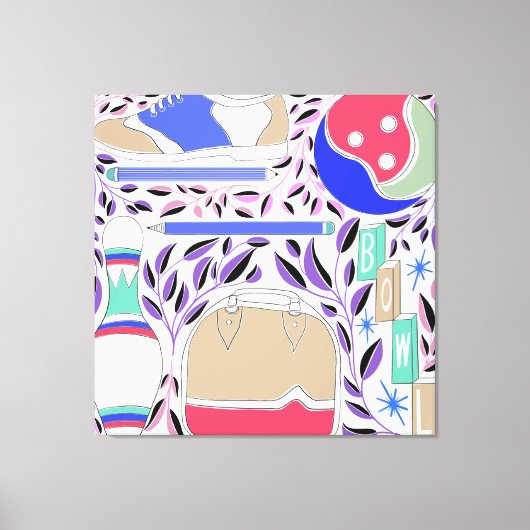 geïnspireerde Folk Art Bowling Pin en Bag Canvas Afdruk (Voorkant)