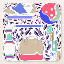  geïnspireerde Folk Art Bowling Pin en Bag Kartonnen Onderzetters