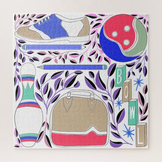  geïnspireerde Folk Art Bowling Pin en Bag Legpuzzel (Verticaal)