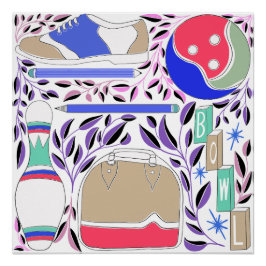  geïnspireerde Folk Art Bowling Pin en Bag Perfect Poster