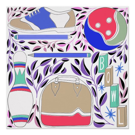  geïnspireerde Folk Art Bowling Pin en Bag Perfect Poster (Voorkant)