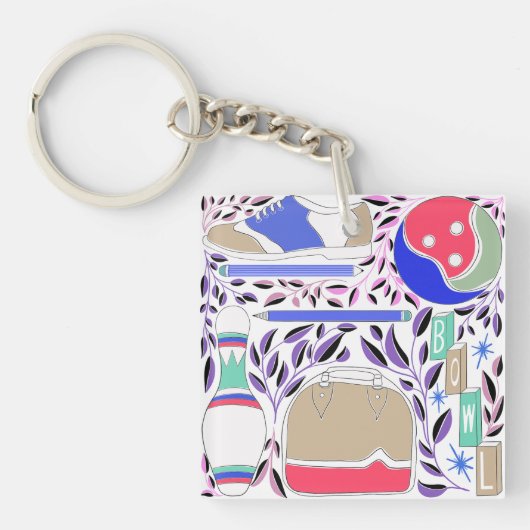  geïnspireerde Folk Art Bowling Pin en Bag Sleutelhanger (voorkant)