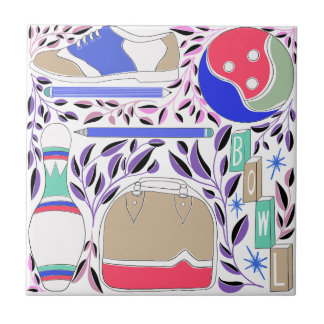 geïnspireerde Folk Art Bowling Pin en Bag Tegeltje