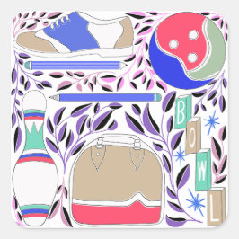  geïnspireerde Folk Art Bowling Pin en Bag Vierkante Sticker