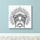 Geïnspireerde Franse Bulldog in War Bonnet 6 Canvas Afdruk (Insitu (Houten vloer))