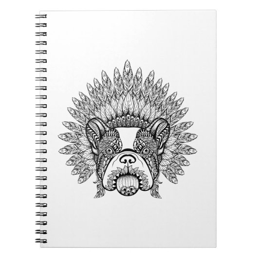 Geïnspireerde Franse hond in oorlogsbonnet Notitieboek (Voorkant)