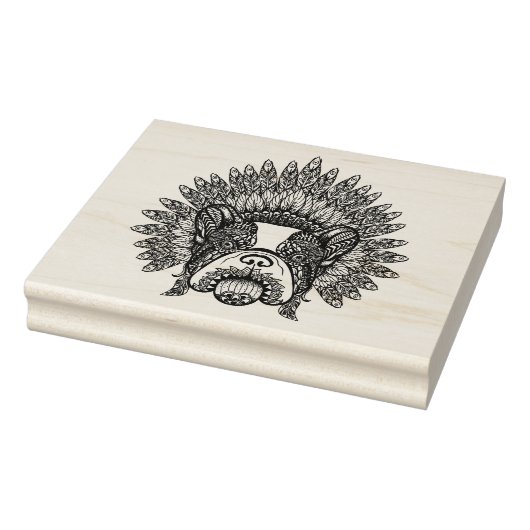 Geïnspireerde Franse hond in oorlogsbonnet Rubberstempel (Stempel)