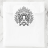 Geïnspireerde Franse hond in oorlogsbonnet Vierkante Sticker (Tas)