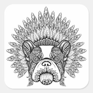 Geïnspireerde Franse hond in oorlogsbonnet Vierkante Sticker