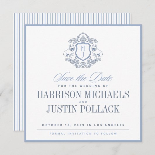 -geïnspireerde Frenchie Crest Save the Date Kaart (Voorkant / Achterkant)