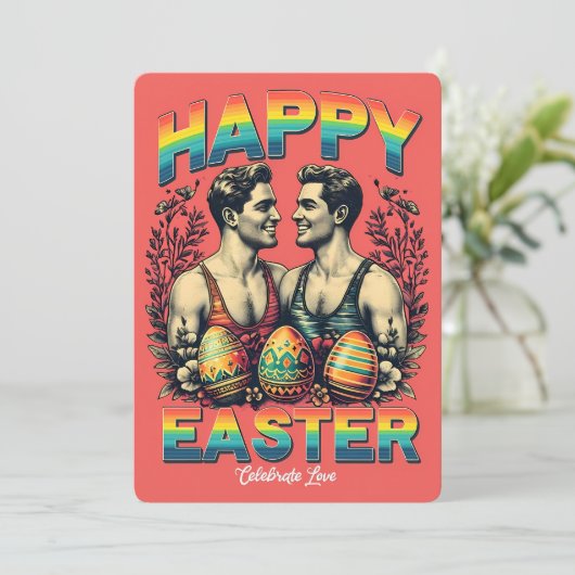 -geïnspireerde Gay Couple kunstwerk Paas Kaart (Staand voorkant)