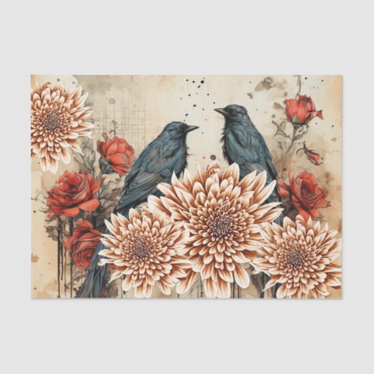  geïnspireerde gotische rozen Raven Tissuepapier (Voorkant)