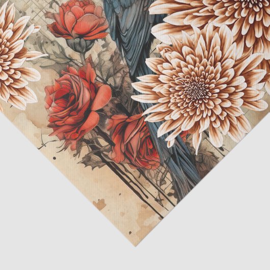  geïnspireerde gotische rozen Raven Tissuepapier (Detail)