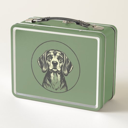 -geïnspireerde Green Metal Lunchbox met Dog Des (Achterkant)