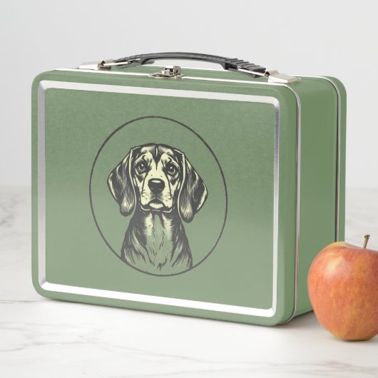 -geïnspireerde Green Metal Lunchbox met Dog Des (In situ)