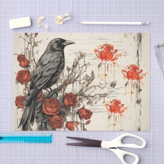  geïnspireerde grunge rode rozen Raven Tissuepapier (Craft)