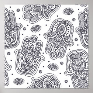 Geïnspireerde hand Drawn Hamsa 2 Poster