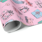 -geïnspireerde handgetekende retro kerstcadeaus cadeaupapier (Rol Hoek)