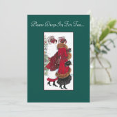 geïnspireerde Holiday Tea Party-uitnodiging. Kaart (Staand voorkant)