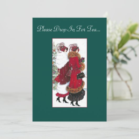  geïnspireerde Holiday Tea Party-uitnodiging. Kaart (Staand voorkant)