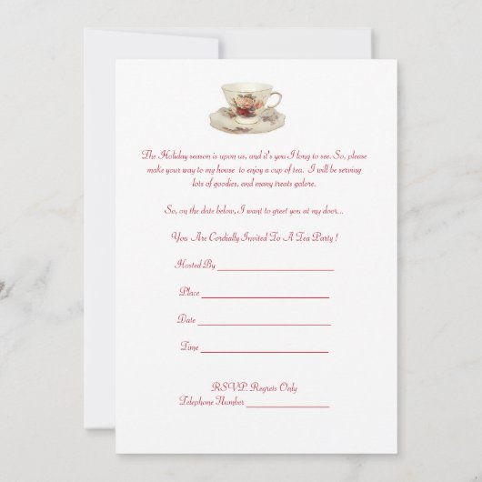  geïnspireerde Holiday Tea Party-uitnodiging. Kaart (Achterkant)