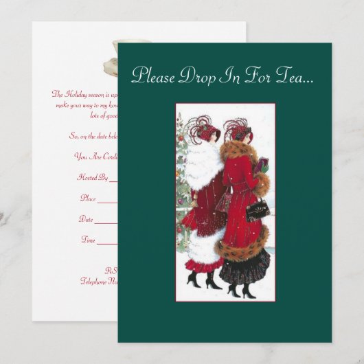  geïnspireerde Holiday Tea Party-uitnodiging. Kaart (Voorkant / Achterkant)