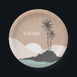 geïnspireerde Island Beach Wedding Papieren Bordje<br><div class="desc">Borden met een afbeelding van twee palmbomen op een eilandje met wolken en zonsondergang aan de horizon. Zoek naar bijpassende huwelijksuitnodigingen en meer bij Jill's Paperie.</div>