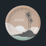 geïnspireerde Island Beach Wedding Papieren Bordje<br><div class="desc">Borden met een afbeelding van twee palmbomen op een eilandje met wolken en zonsondergang aan de horizon. Zoek naar bijpassende huwelijksuitnodigingen en meer bij Jill's Paperie.</div>