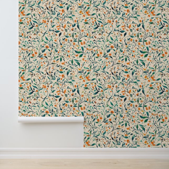 -geïnspireerde kleurrijke Paisley Leaf Pattern (3) Behang (Applicatie)