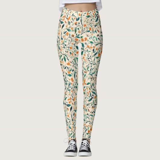 -geïnspireerde kleurrijke Paisley Leaf Pattern (3) Leggings (Voorkant)