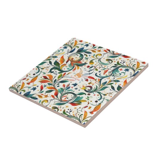 -geïnspireerde kleurrijke Paisley Leaf Pattern Tegeltje (Zijkant)