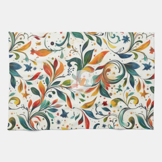 -geïnspireerde kleurrijke Paisley Leaf Pattern Theedoek (Horizontaal)