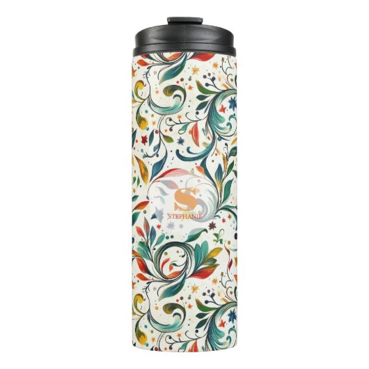 -geïnspireerde kleurrijke Paisley Leaf Pattern Thermosbeker (Voorkant)