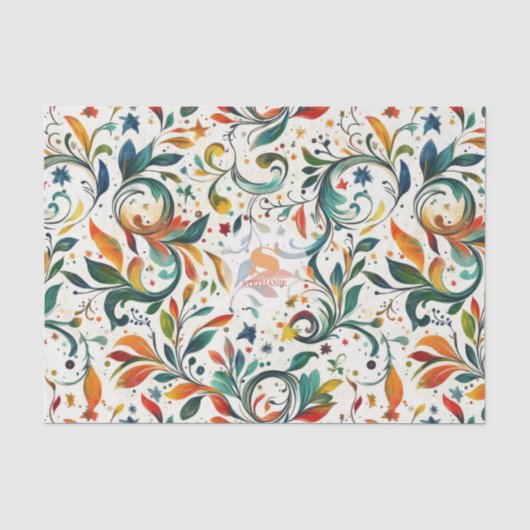 -geïnspireerde kleurrijke Paisley Leaf Pattern Tissuepapier (Voorkant)