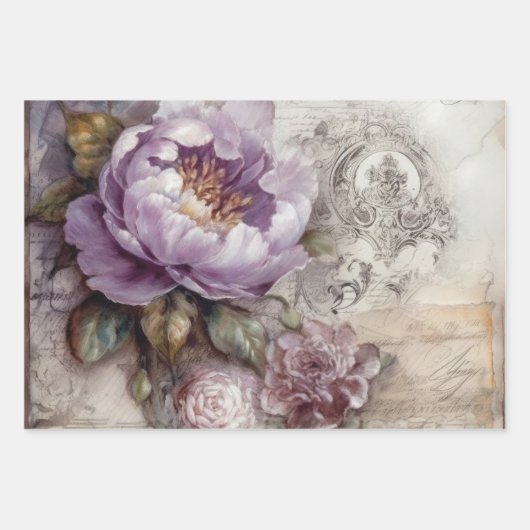  geïnspireerde lavendel pioenrozen inpakpapier vel (Voorkant 3)