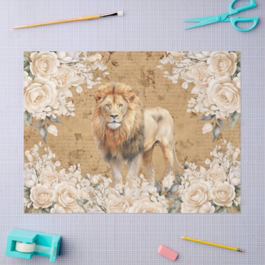 geïnspireerde leeuw & witte rozen decoupage tissuepapier (Craft)