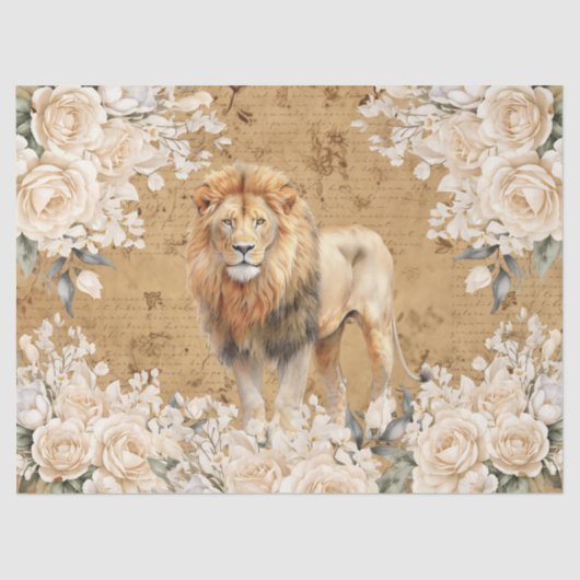  geïnspireerde leeuw & witte rozen decoupage tissuepapier (Voorkant)