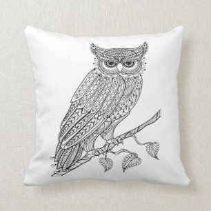 Geïnspireerde Magische Owl die op Tak zit Kussen