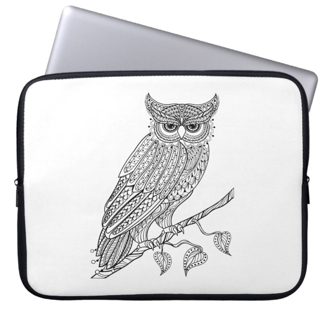 Geïnspireerde Magische Owl die op Tak zit Laptop Sleeve (Voorkant)