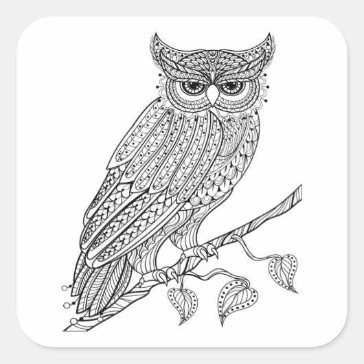 Geïnspireerde Magische Owl die op Tak zit Vierkante Sticker (Voorkant)