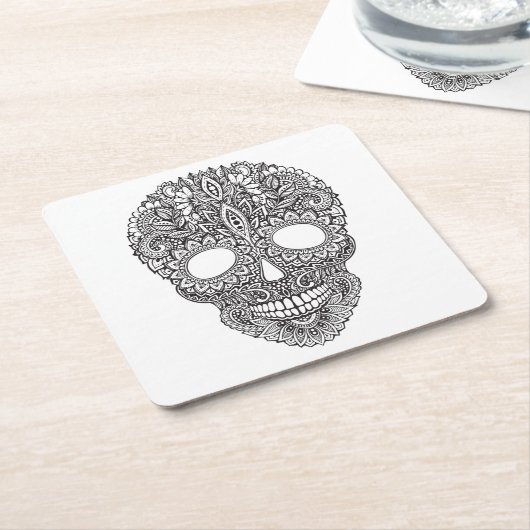 Geïnspireerde menselijke schedel kartonnen onderzetters (Schuin)