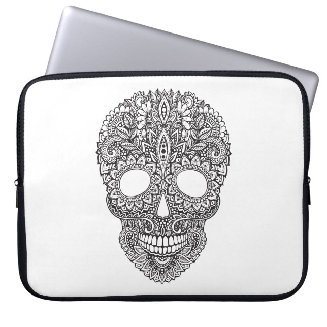 Geïnspireerde menselijke schedel laptop sleeve (Voorkant)