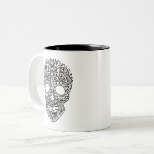 Geïnspireerde menselijke schedel tweekleurige koffiemok (Voorkant links)