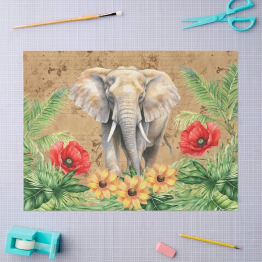  geïnspireerde olifant & rode klaprozen Decoupage Tissuepapier (Craft)