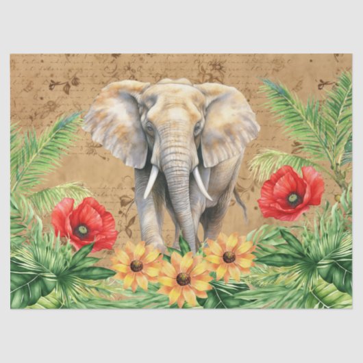  geïnspireerde olifant & rode klaprozen Decoupage Tissuepapier (Voorkant)