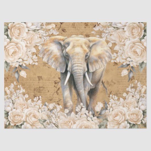  geïnspireerde olifant & witte rozen Decoupage Tissuepapier (Voorkant)